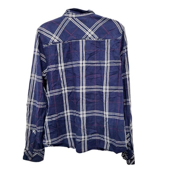 2/$20 Reitmans Navy Blue Plaid Pattern Buttons Down Shirt Top Size: XXL - Picture 5 of 8